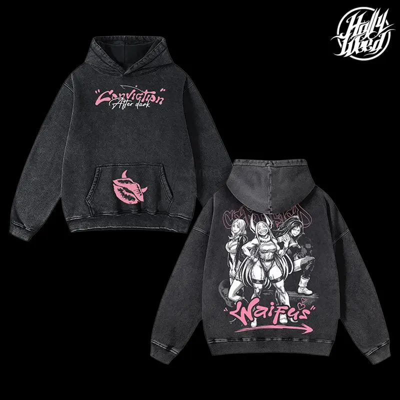 Mirko x My Hero Academia Washed Hoodie Oversize Unisex, Double