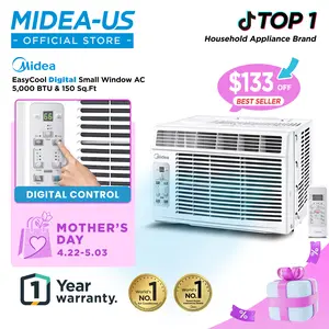 Midea 5,000 BTU Digital Window Air Conditioner, Cools up to 150 Sq. Ft. AC with Easy-to-Use Reusable Filter, Remote, Perfect AC for Bedroom, Living Room, Home Office, Electronic Control, Mother’s Day