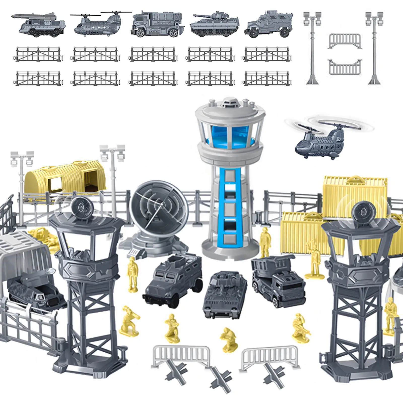Frontoytall 28 PCS BPA-Free Non-Toxic Military Model Building Kits - ABS Plastic Building Blocks Set, Toy Soldiers, Army Vehicles, Tanks, Aircraft, Action Figures, Watchtower, Fences for Kids, Christmas Gifts, Collectible Construction Set