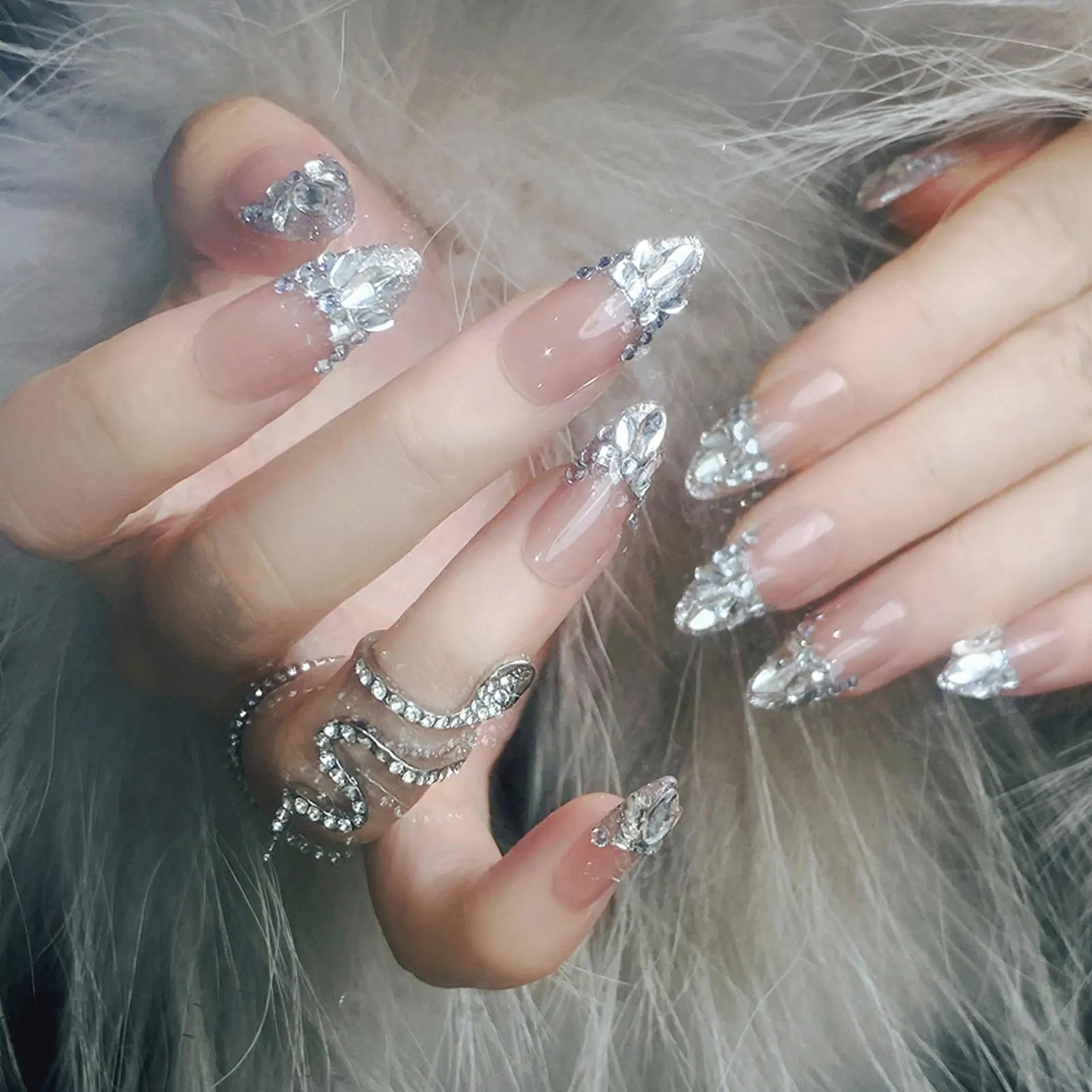 Glossy Pink Press on Nails with Rhinestone with Natural and Smooth Edge Nails for Manicure Lovers and Beauty Bloggers