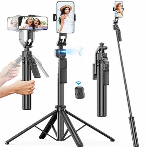 Intelligent AI Follow-Up 360°Selfie Stick With Bluetooth Remote  Anti Shake Pan Tilt Tripod Stable quadpod stabilizer Fully Automatic Photography Artifact Camera Digital Black Detachable Phone Adjustable Android Gimbal Smartphone Cellphone