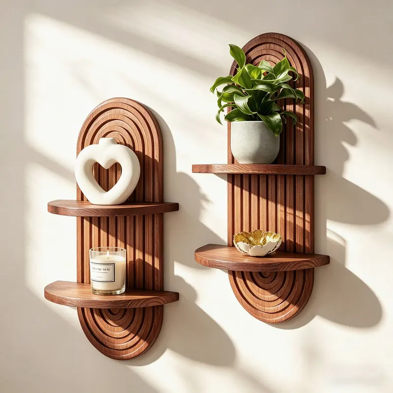 2 Pieces Boho Wall Shelf, Mid Century Shelves, Double Shelves, Decorative Bohemian Rainbow Hanging Shelves for Bathroom, Bedroom, Kitchen, Living Room, Laundry Room