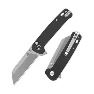 QSP Penguin Button Lock Folding Knife, 14C28N Blade, G10 Handle, Thumb Stud & Flipper Opening, Ceramic Ball Bearings, Reversible Pocket Clip, EDC Knife, Camping & Hiking
