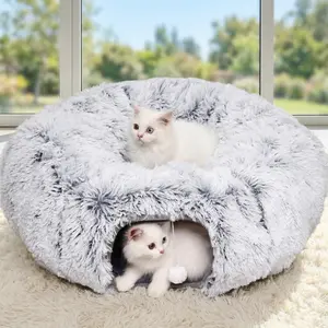 Indoor Cat Tunnel Bed - Cute Cat-Shaped Donut Tunnel Toy With Washable Round Pad, Suitable For Kittens, Puppies, And Rabbits As A Round Pet Peekaboo Cave Toy. An Ideal Christmas Gift For Pets.