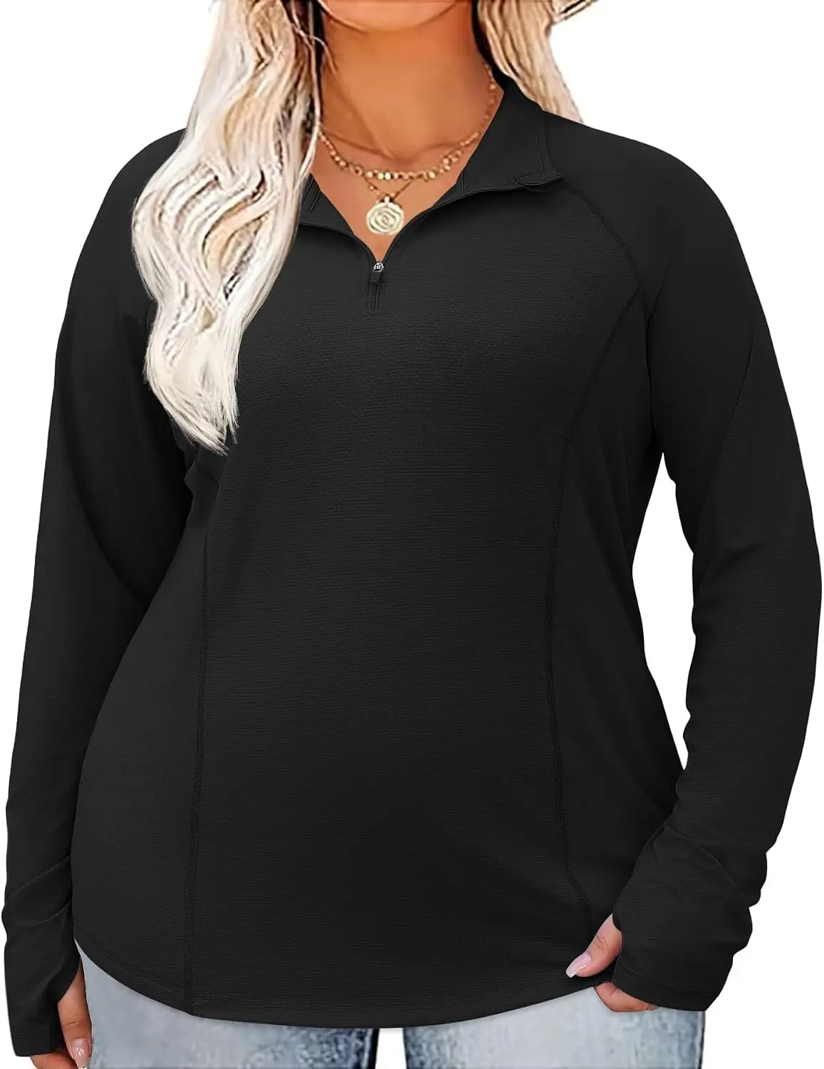 LOMON Womens Plus Size Workout Tops Long Sleeve 1/4 Zip UV Sun Protection Quick Dry Hiking Athletic Shirts Rash Guard UPF 50+ Gift