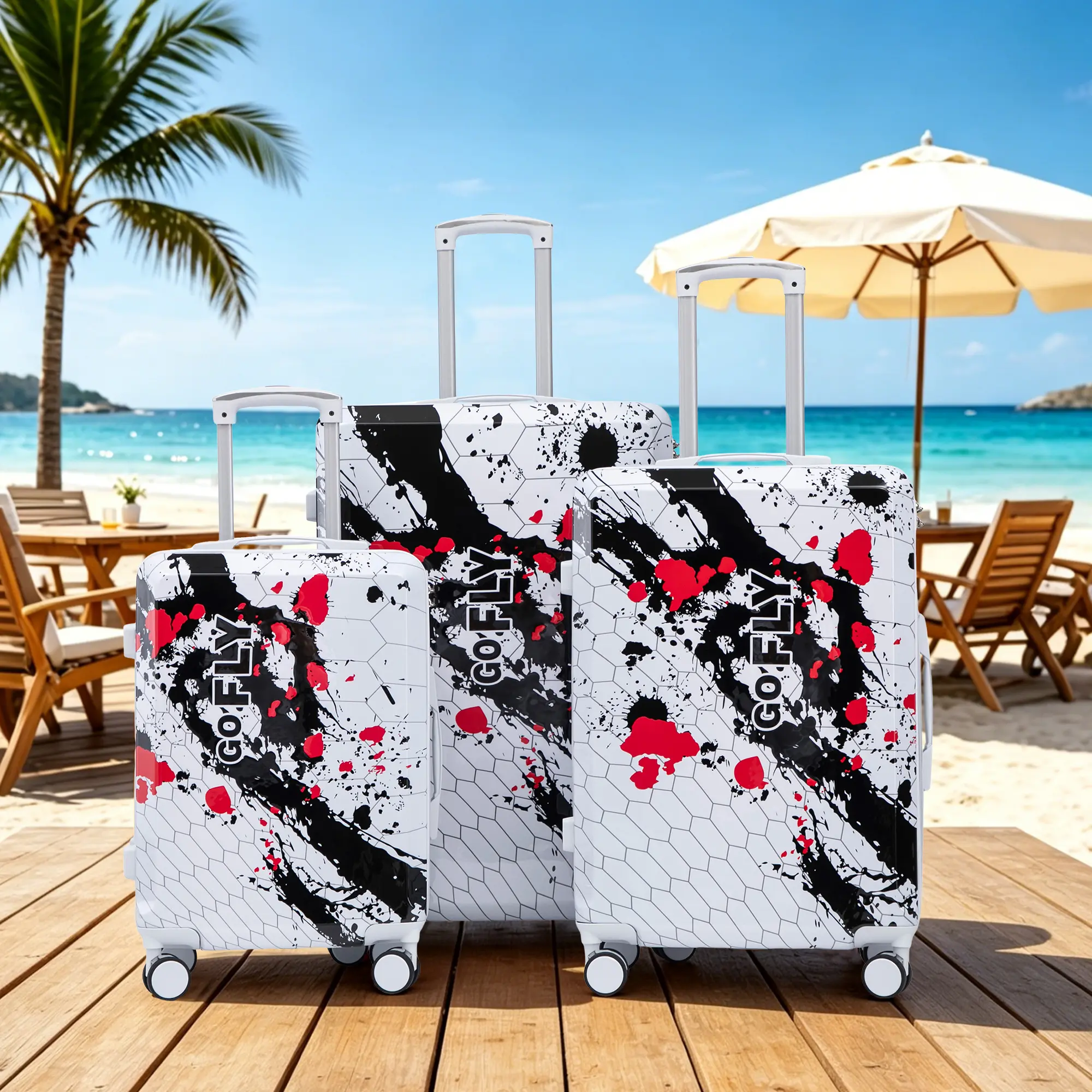 20"/24"/28" 3 pcs/set in PC Spinner Wheel Luggage, Carry on Suitcase, With Printed pattern and Combination Lock
