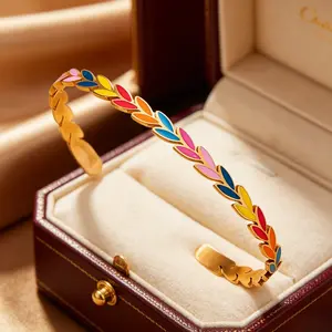 Trendy Rainbow Painted Bangle Women Stainless Steel Affordable Fashion Jewelry