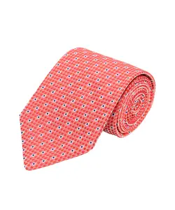 Geranium Red Patterned 100% Silk Tie - Made in Italy, Hand-Finished & Tipped, Small Batch, Premium Accessory for Men, 8cm Wide, 150cm Long