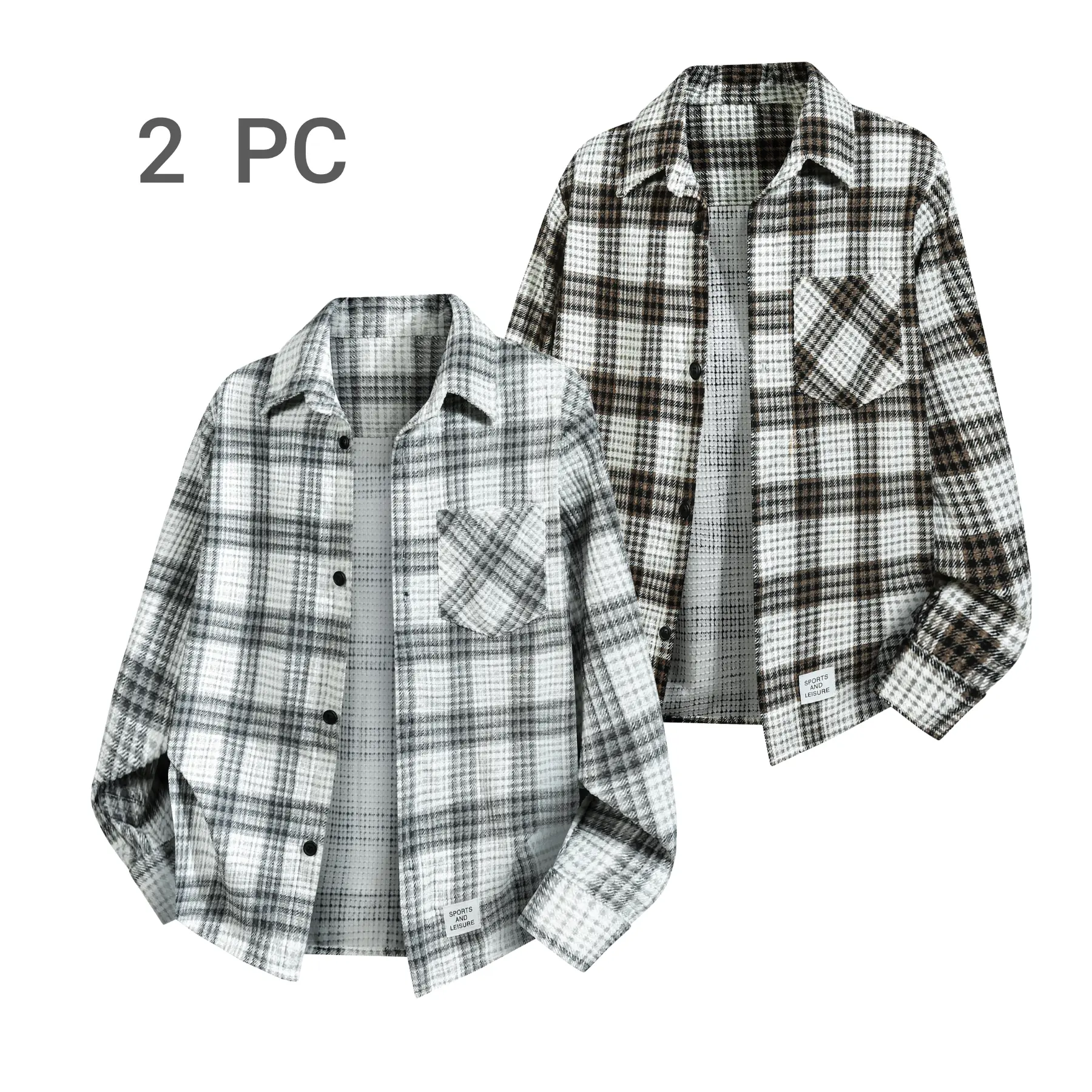 2 Pack Men’s Plaid Flannel Shirts Oversized Vintage Button Down Tops Casual Long Sleeve Streetwear Y2K Grunge Korean Fashion TikTok Viral Fall Outfit Trend 2026