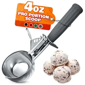 4 oz Ice Cream Scoop with Trigger Release #8 - Stainless Steel Versatile Tool for Baking, Cookies and Desserts Spoons, Easy-to-Clean, Dishwasher-Safe,  Design for Precise Culinary Portions
