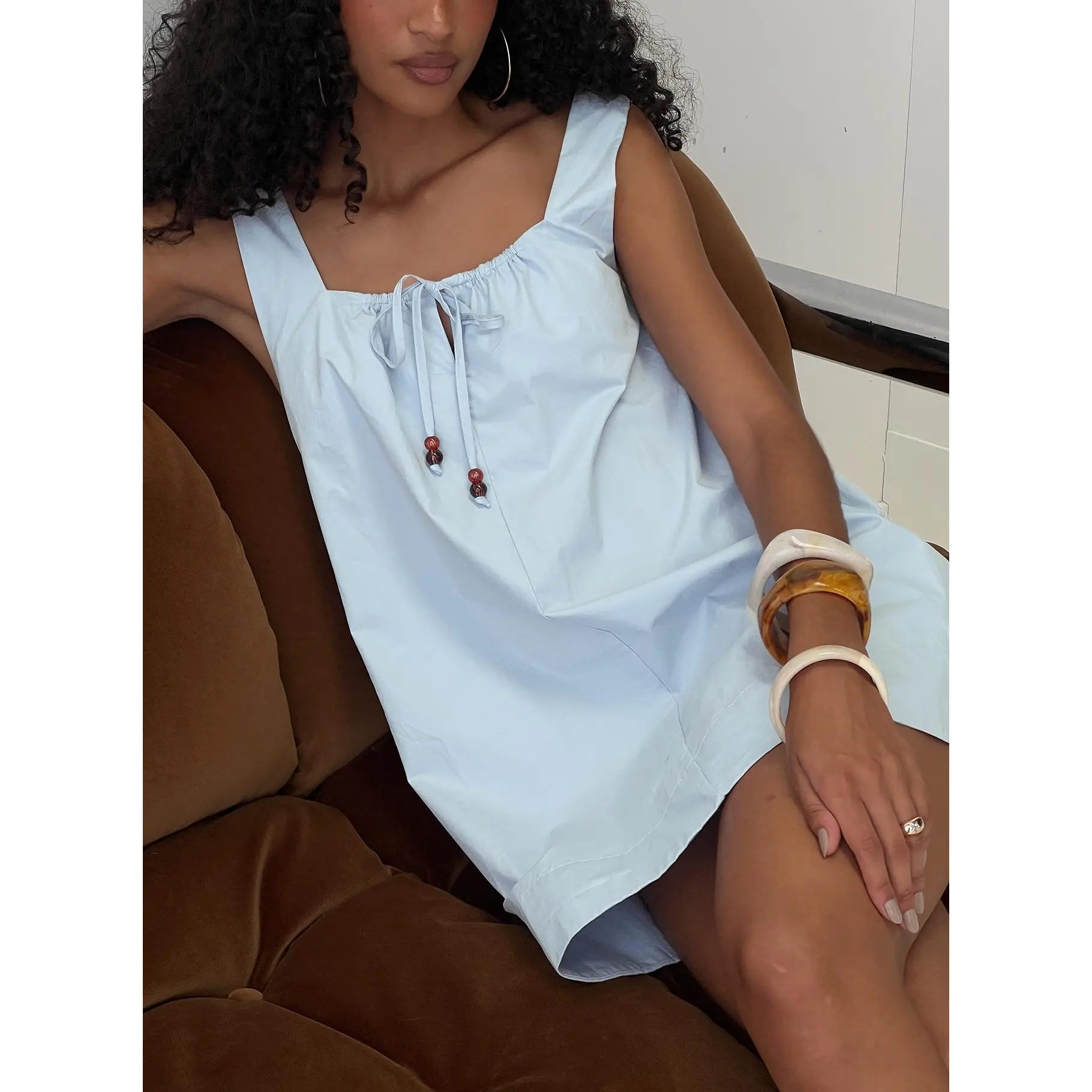 white dress and blue shoes White & Blue Floral Midi Dress - All Dresses main image 0