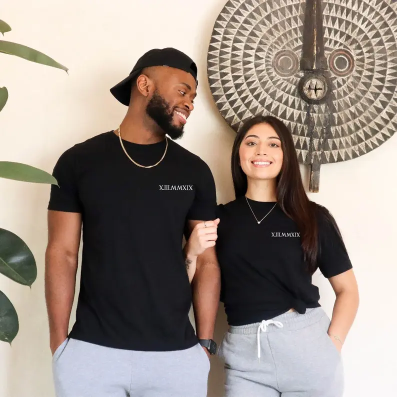 Personalized Roman Numeral T-shirt,Custom Anniversary Date Shirt, Matching Couples Outfit, Honeymoon Shirt, Wedding Tee