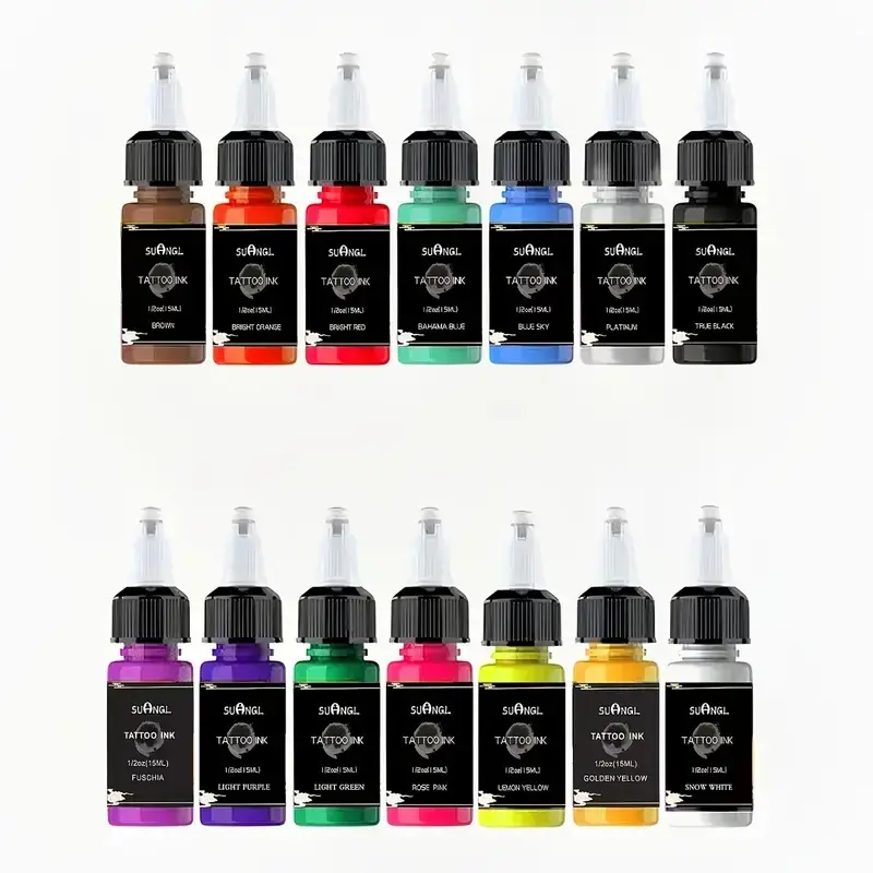 SUANGL 14 Color Tattoo Ink Set, Professional Tattoo Paint Set, Long-lasting Tattoo Painting Tattoo Supplies, Body Art Body Care Tools Professional Supply, Suitable for Tattoo Artists Cosmetic