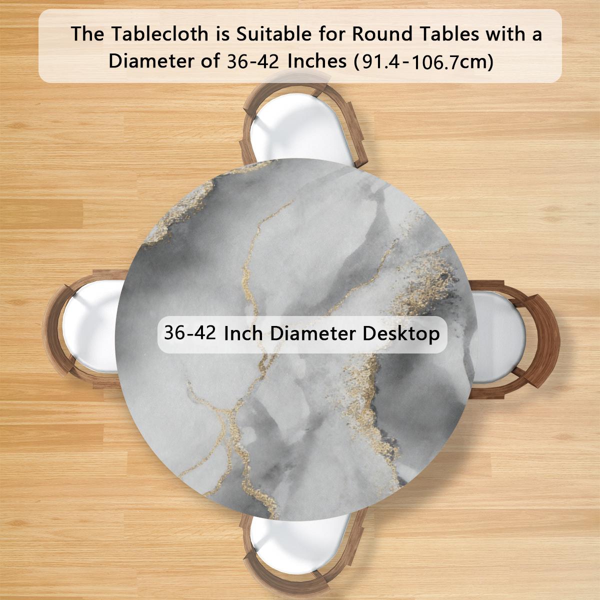 Elastic Stretch Spandex Grey White Gold Vein Marble Fitted Round Tablecloth - Wrinkle-Resistant, Stain-Resistant, Waterproof Golden Kintsugi Print Table Protector for Coffee Side Tables, Modern Minimalist Home Decor