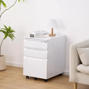 3 Drawer Mobile Filing Cabinet with Lock & Anti-Tip Wheel - Under Desk Metal File Cabinet - Fits Letter/Legal/A4/F4 Documents - Rolling Office Storage Organizer for Home or Office - Requires Assembly,White/Black