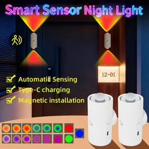 Smart LED Night Light with Motion Sensor, RGB Gradient Dimmable Wall Lamp, USB Rechargeable Indoor Ambient Lighting, Magnetic Step Lamp for Entryway, Bedside, Desk, Operated for Bedroom, Bathroom, Stairs & More,Convenient Plug-Free Charging