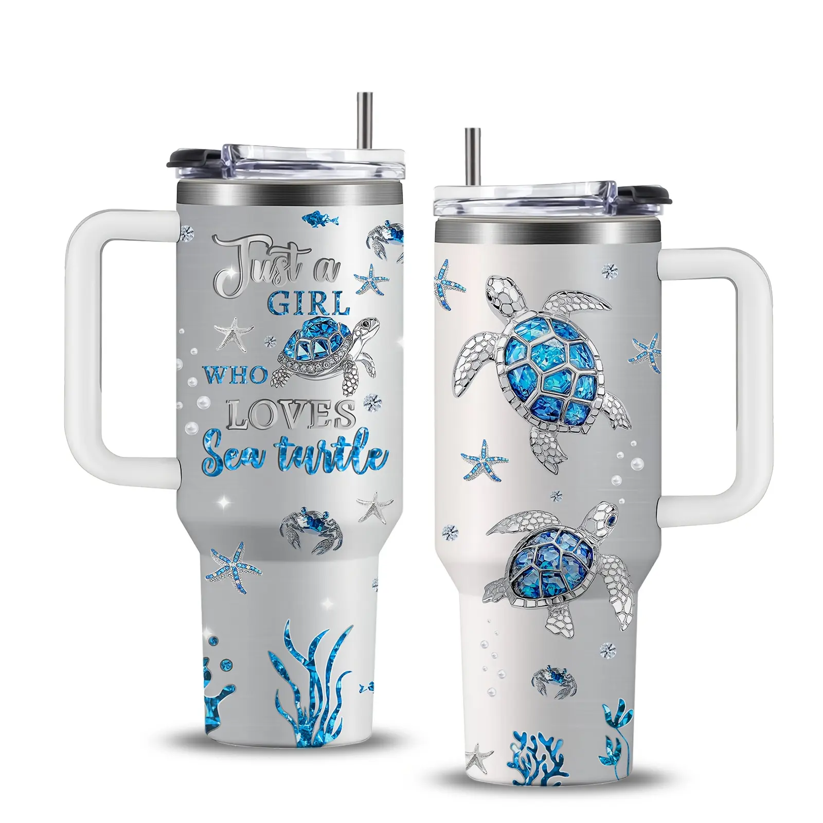 1 piece turtle mug, turtle gift for women, jewelry turtle gift, gift for turtle lovers, turtle coffee mug, 40 oz stainless steel turtle mug with handle and lid, outdoor travel mug, cup, bottle, Sippy Cup Straw Sublimation Cup The Ordinary Water Bottle