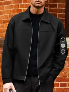 Men's Lightweight Jacket for Spring & Fall, Casual Fitted Plain Design, Zipper Closure, Polyester Fabric, Casual Outerwear
