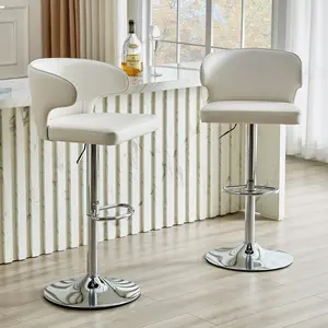 Modern Adjustable Swivel Bar Stool with PU Leather Backrest, Height Adjustable Bar Chair for Kitchen Counter & Dining Room, 300 LBS Weight Capacity