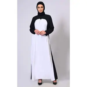 White Abaya with Inverted Box Pleat and Contrast yoke