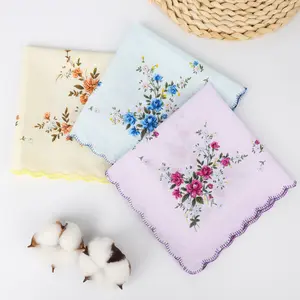6Pcs Women's 100% Cotton Handkerchiefs Assorted with Wavy Edge and Print Floral (11x11 inch) - Home Improvement.