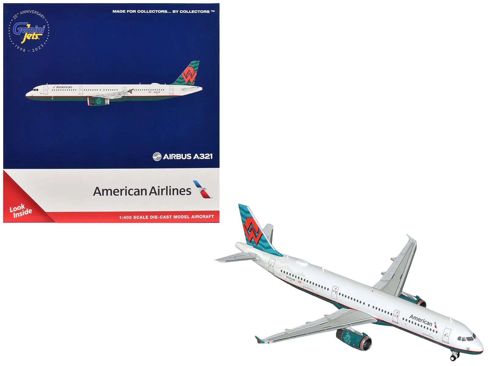 Airbus A321 Commercial Aircraft "American Airlines" White with Tail Graphics 1/400 Diecast Model by GeminiJets