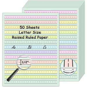50 Sheets Handwriting Paper 8.5”x11” Double Side Colored Primary Writing Paper for Kids with ADHD 0.5” Tactile Writing Lines Spacing Multi-Sensory Ruled Handwriting Tablet Dysgraphia Pad for Children