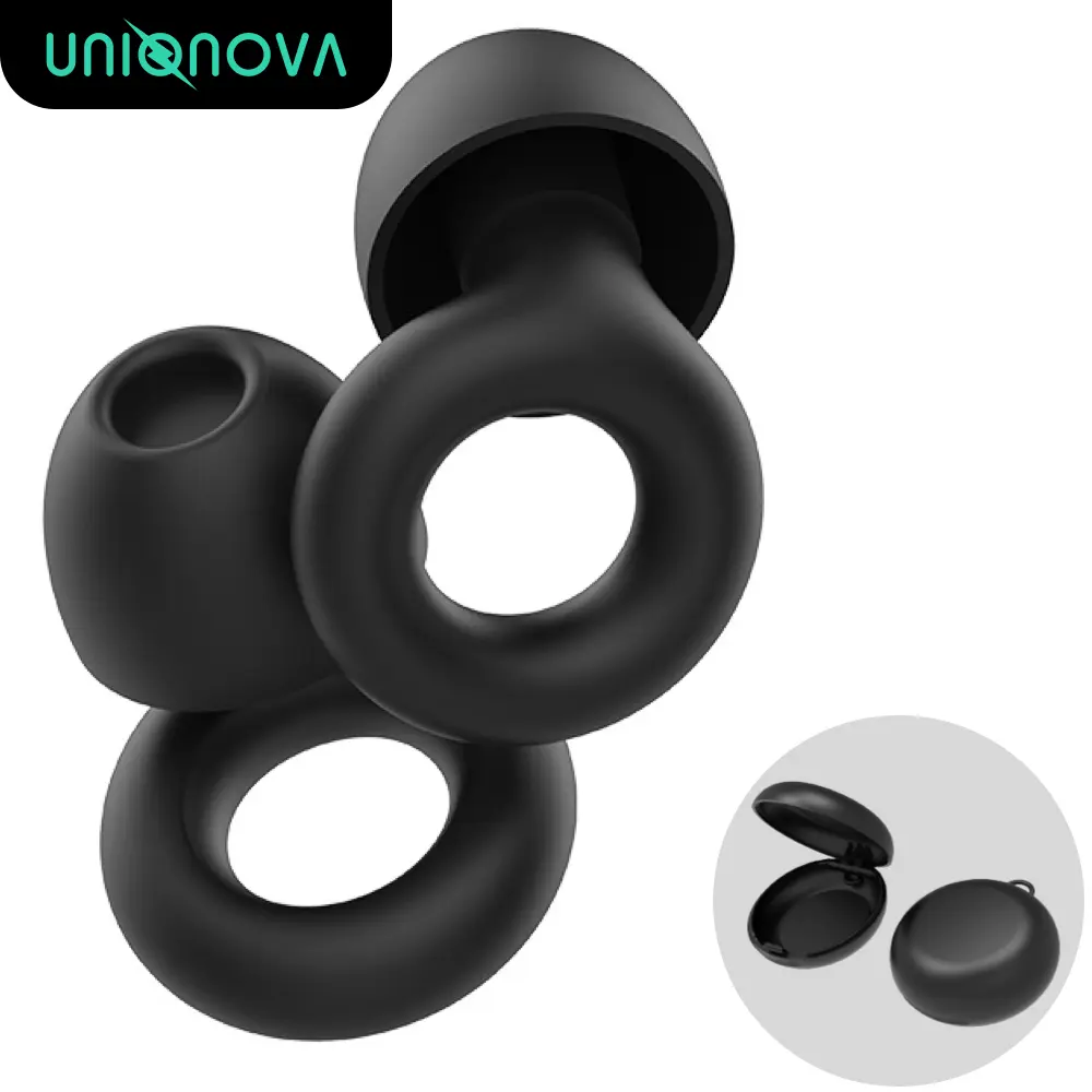 UNIQNOVA Super Soft Ear Plugs Reusable Silicon for Noise Reduction 27dB with 8 Ear Tips in XS/S/M/L Sizes Comfortable for Day & Night Use Earplugs Ear Protection