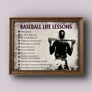 Baseball Life Classroom Canvas Poster - Motivational Sports Wall Art Print with Baseball Player Silhouette (30x 40cm ) - Wooden Frame Canvas Decoration Suitable for Home, Office, Boys' Room, Baseball Locker Room - Inspirational Baseball Quotes for Players