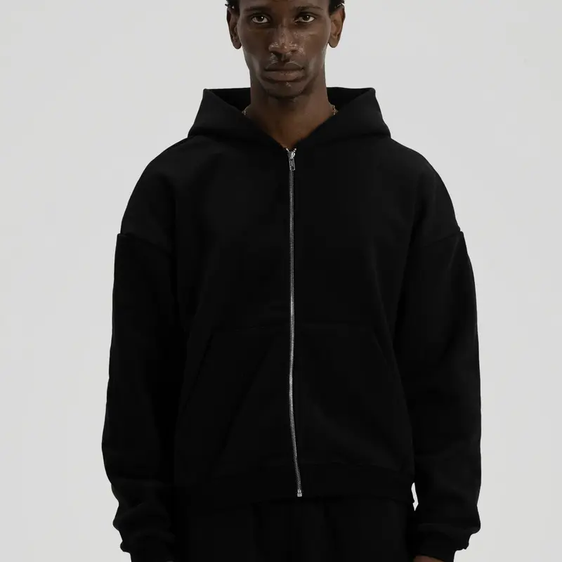 600 GSM 'Black' Zip-Up Hoodie