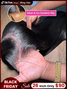 Bling Hair Wear and Go Glueless Straight Human Hair Wigs 180 Density Silky Straight 9x6 7x5 5x5 6x4 Hd Lace Closure Wig Human Hair PrePlucked Brazilian Hair For Women TikTokShopBlackFriday