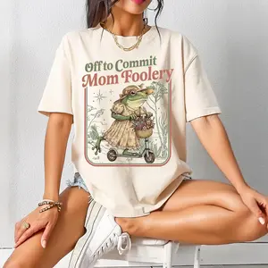 [Mother's Day Gift][Comfort Colors Shirt] Comfort Color Mama Frog Off To Commit Mom Foolery Shirt, Mother's Day Gift, Funny Motherhood Tee, Chaos Energy Graphic Top, Mom Humor Shirt, Trendy T- Shirt For Mothers Day - Womenswear