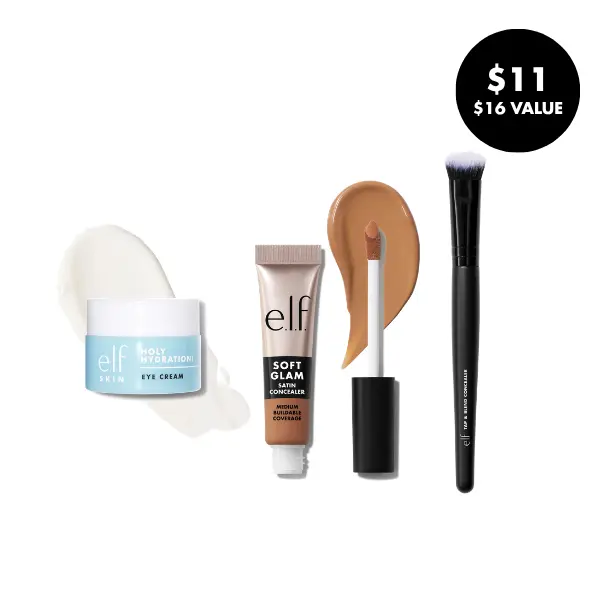 Soft Glam Concealer Set: Satin Concealer, Tap & Blend Brush, Holy Hydration! Eye Cream Mini
