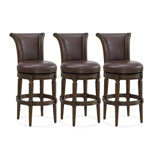 ROME + OAK Runyan Bar Stool, Dark Walnut & Vintage Brown Vegan Leather, Set of 3