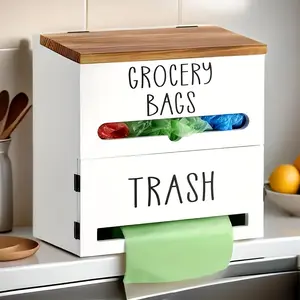 Multi-Functional Wooden Trash Bag Dispenser with Easy Installation - Space-Saving Kitchen Organizer for Grocery Bags, Tissues & Essentials - Waterproof, Flip-Top Design, Perfect for Christmas & Valentine's Gifts, Grocery Storage | Visible L
