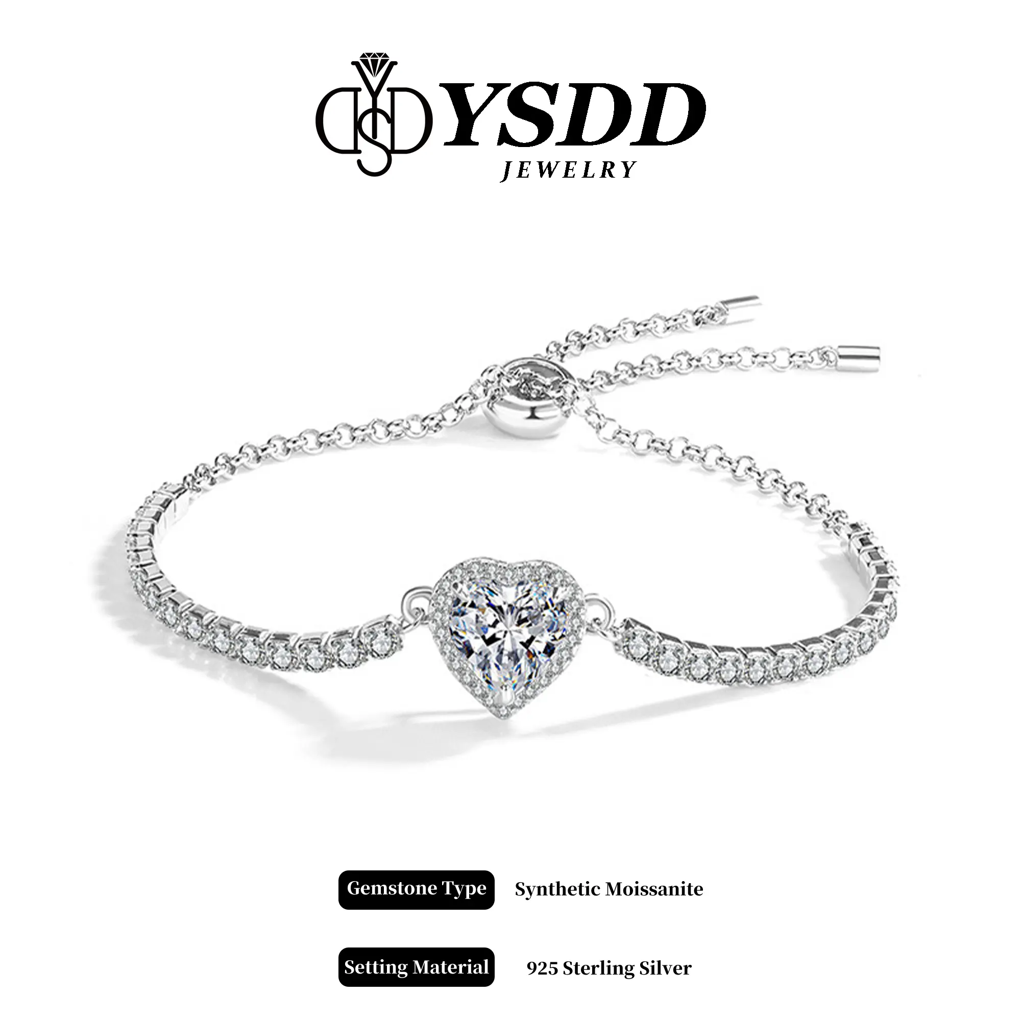 【11.15 】1CT Heart Halo Slider Bracelet Sunset/Grey/Peach Pink/Sakura Pink/Teal Bue/Icy Blue/Ocean Blue/Lavender vvs Synthetic Moissanite Bracelet in 925 Sterling Silver