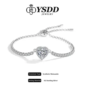 【11.15 】1CT Heart Halo Slider Bracelet Sunset/Grey/Peach Pink/Sakura Pink/Teal Bue/Icy Blue/Ocean Blue/Lavender vvs Synthetic Moissanite Bracelet in 925 Sterling Silver