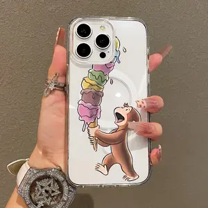 Trendy Magnetic Case for iPhone11/12/13/14/15/16/17/promax, Monkey with Tall Ice Cream Ultra Slim, MagSafe Support, Shockproof | Playful & Fun Style