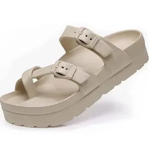 Women's Platform Casual Sandals with Arch Support comfortable buckle EVA Slides Adjustable double buckle Summer Beach foam slip on Sandals for All-Day Wear