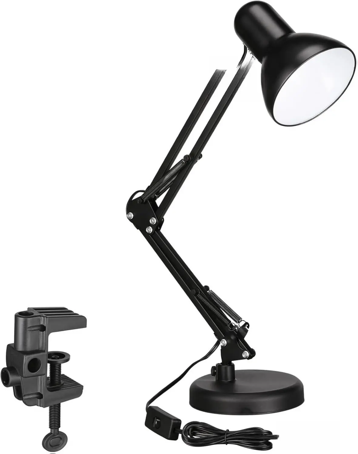 Adjustable Metal Desk Lamp with Clamp for Home Office, Swing Arm Architect-Style Table Light with Flexible Gooseneck, Stable Clip-On Design for Work Study Reading, E26 Base Task Lighting for Desks and Workstations
