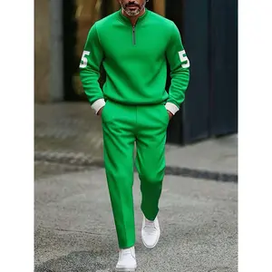 Men's Half-Zip Sweatshirt & Pants Set, Stretch Breathable Knit Casual Sports 2-Piece