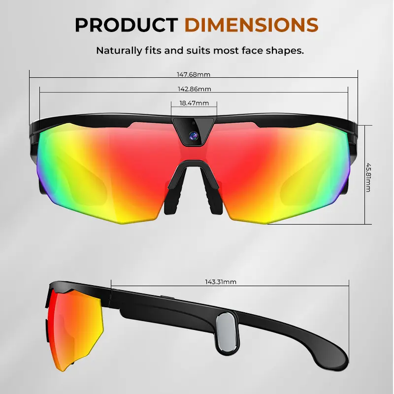 AI Sport Wearable Smart Glasses - 8MP AI Camera, 1080P HD Video, Hands-Free Photo Capture, App-Based Wireless Translation, Bluetooth Calling, Button Touch Control, Anti-Shake Stabilization, Lightweight USB-C Wifi Music Player Glasses for Cycling, Running,