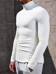 Men's High Neck Pullover Sweater, Knitwear, Solid Color Long Sleeve Crew Neck Shirt, Casual & Formal Fit, Perfect for Daily Wear