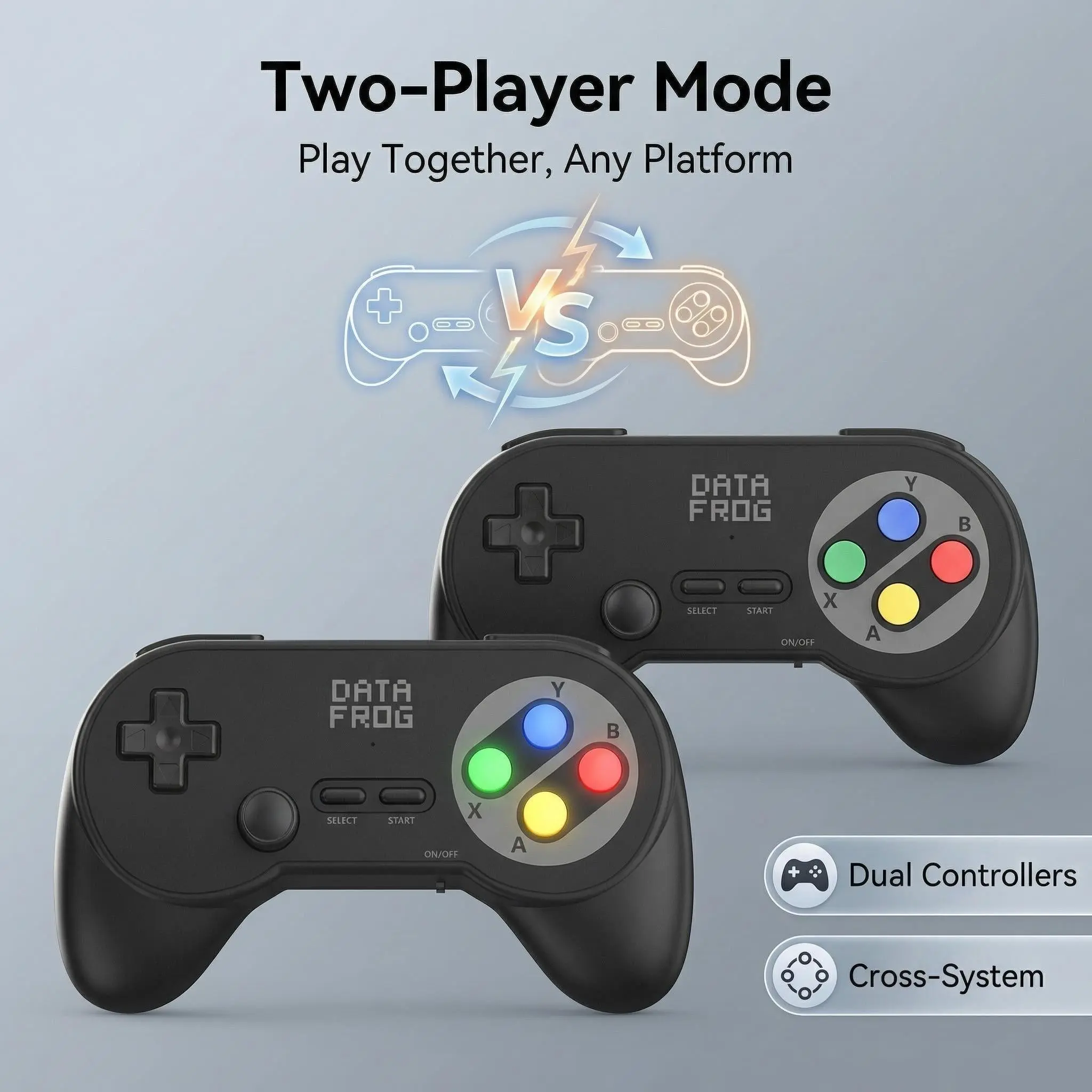 Wireless retro game controller, FROG 2.4G dual game controller with USB receiver, ergonomic joystick dual vibration, compatible with PC, Windows, Android TV, and Steam (black)
