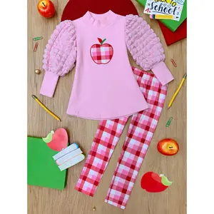 Sweet Schoolgirl Apple Tunic and Checkered Legging Set