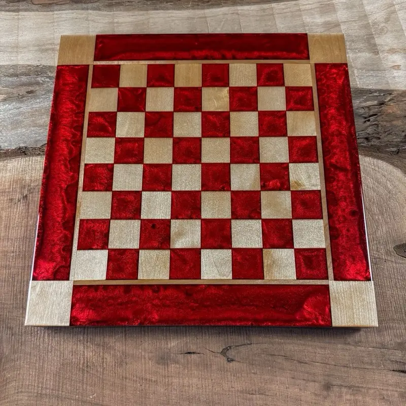 Red Lava Maple Wood Chess Board (PIECES INCLUDED)