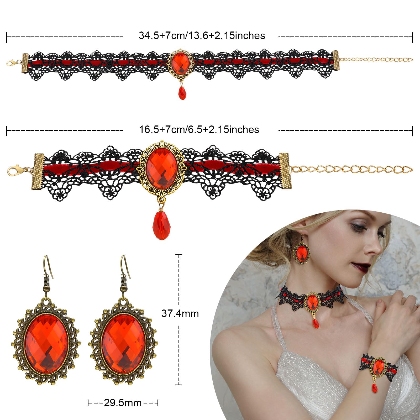 Halloween Ghost Jewelry Set Beaded BOO Pumpkin DIY Pendant Necklace Drop Earrings Gothic Lace Vampire Pendant Chain For Costume Party 16in+2in Extension