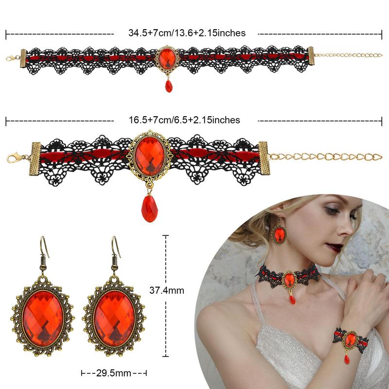 Halloween Ghost Jewelry Set Beaded BOO Pumpkin DIY Pendant Necklace Drop Earrings Gothic Lace Vampire Pendant Chain For Costume Party 16in+2in Extension