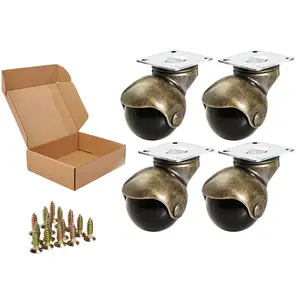 ENYKE Ball Caster Wheels, 1.5-Inch Casters for Furniture, Swivel Furniture Wheels Set of 4 180Lbs, Antique Brass Top Plate Castors, Ottoman, Wheelchair, Not for Small Chair Legs Anyke