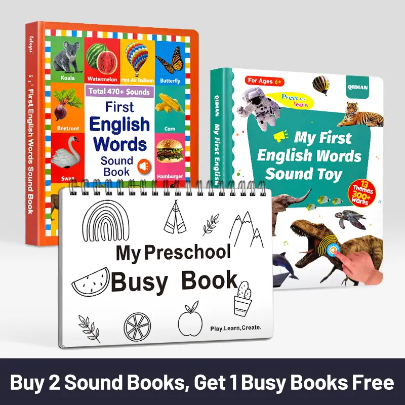 1–9Y Sound Book Combo Set – 13 & 21 Themes, 770+ Words, 6 Songs & Piano – Educational Talking Books & Early Learning Toys for Kids + Free 1 Busy Book
